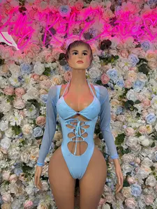 Bottlegirl One-Piece Bodysuit Baby Blue  - Custom Design | Exotic Dancewear for Performers, Raves, & Nights Out