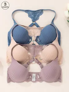 Women's Solid Color Lace Bra, Breathable Comfortable Adjustable Strap Push Up Bra, Soft Lingerie Underwear for All Seasons