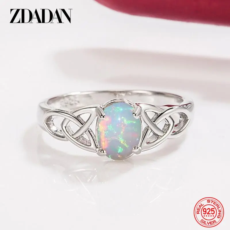 925 Sterling Silver Oval Opal Ring For Women Girls Fashion Jewelry