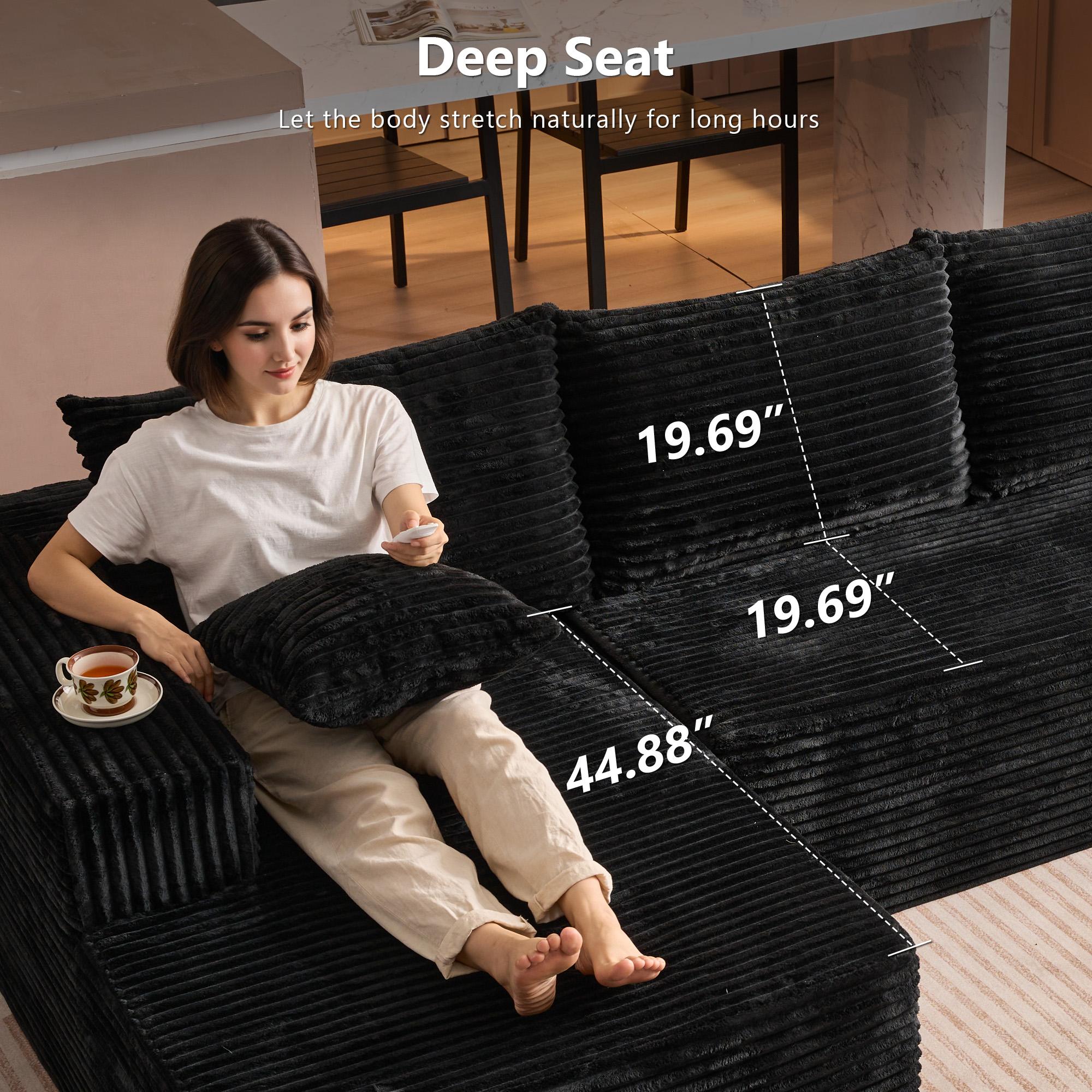 CAODOC Cloud Couch Sectional Modular Sofa, 135" Boneless Couches Sofa for Living Room, Modern Plush U Shaped Sofas Corduroy Couch Sectional with Chaise Lounge