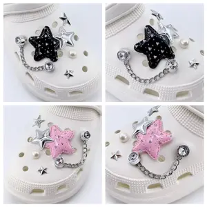 USOQ Charm For Croc Set Cave Shoes DIY Accessories Small Fragrance Breeze Detachable Star Set Shoe Flower Fastener White And Black Decor chain charm accessory