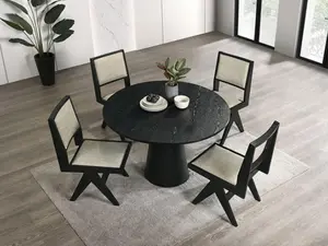 FM3222BK-5PC 5 pc Tottenham black finish wood contemporary 48" round dining table set