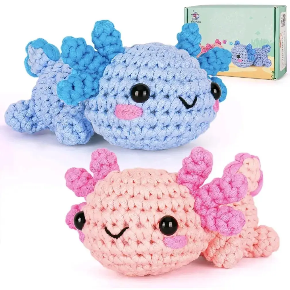 MELLOW MORNINGS Axolotl Crochet Kit complete Beginner with Video Tutorials - DIY Crochet Starter Set for Adults & Kids, Easy-to-Follow Instructions for Crafting 2 Axolotls, Ideal Craft Kit for Learning Crochet, Perfect Gift for Hobbyists, Easter basket st