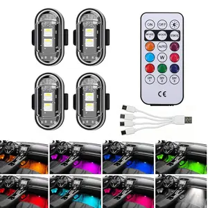 4pcs Car Interior Lights Remote Control Car Footwell Light, USB Rechargeable RGB LED Light, Waterproof Neon Car Interior Decoration Light, Car Lighting Accessories, Suitable for Cars, Gift for Women Men Valentine's Day, Holiday Decorative