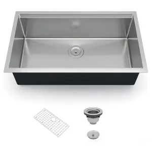 Garvee Undermount Kitchen Sink 33×19×10 inch Single Bowl with Ledge, Premium Stainless Steel, Includes Drain and Grid, Ideal for Meal Prep and Modern Countertop Design