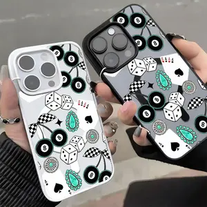 Playing Cards Dice and Gem Pattern Phone Case， Retro Casino Chic Style for iPhone 17 16 15 14 13 12 11 Plus Pro Max Gift.