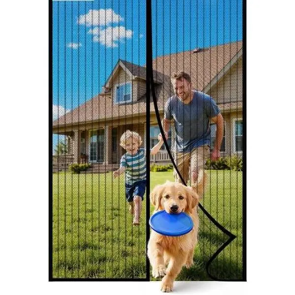 Magnetic Screen Door 38" x 82" – Retractable Mesh Screen for Front, Entry & Sliding Doors | Pet & Kid Friendly | Hands-Free Auto Magnetic Closure | Keeps Bugs Out, Lets Fresh Air In | Black Stripe