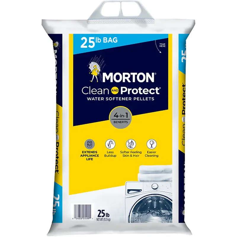 Morton Salt 25 lbs Water Softener Pellets - High-Quality Material, Durable Build, Soft Water Support, Reduced Buildup for Aquatic Fitness Equipment Maintenance & Easier Cleaning, Durable Construction, Less Buildup, Easy Tear, Softer Feeling Skin & Hair, L