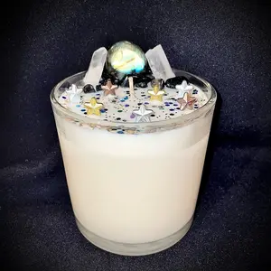 New Moon Manifestation Candle - Reiki Infused Candle - Candles With Intent - Handmade Magic Candle - Crystals - Reiki Decor Wick Flowers Decoration Ornaments Freshener spell custom small business