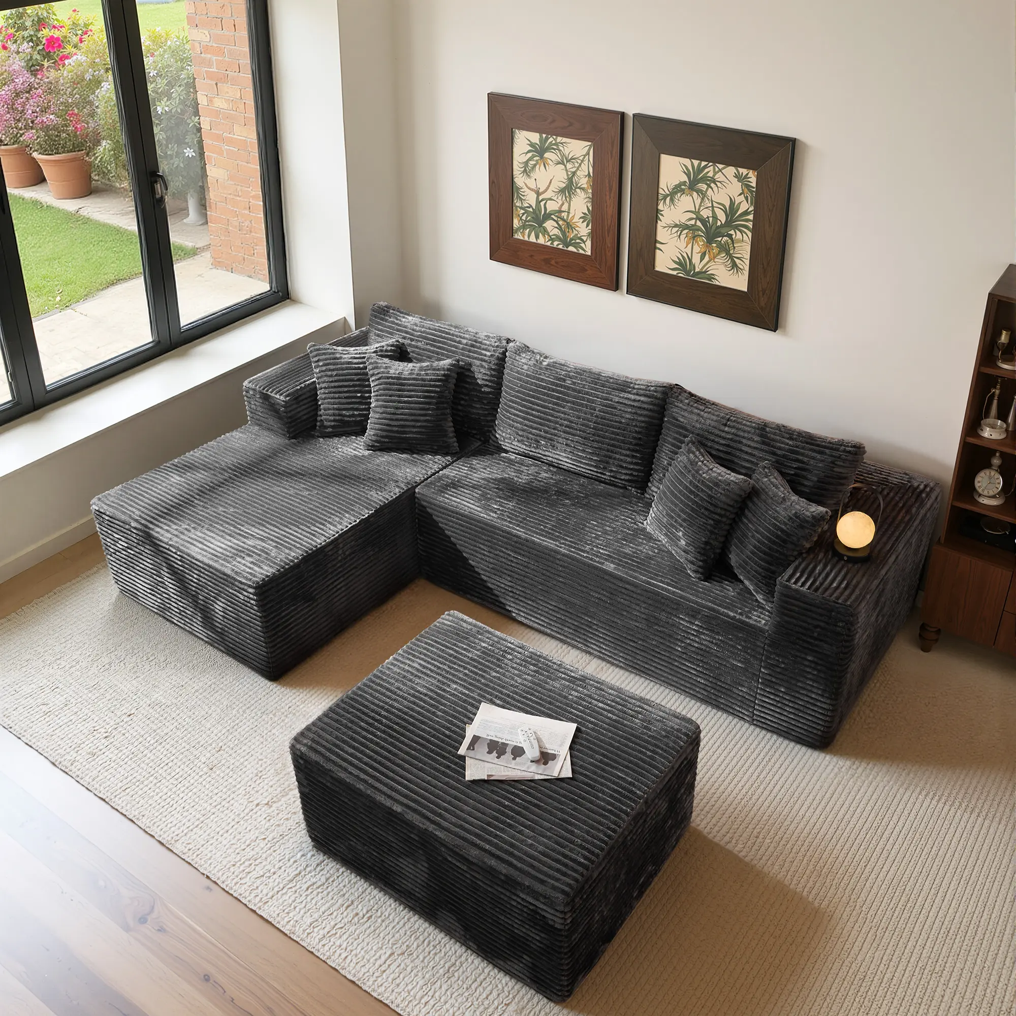 Grey | L-Shaped Left Chaise with Ottoman