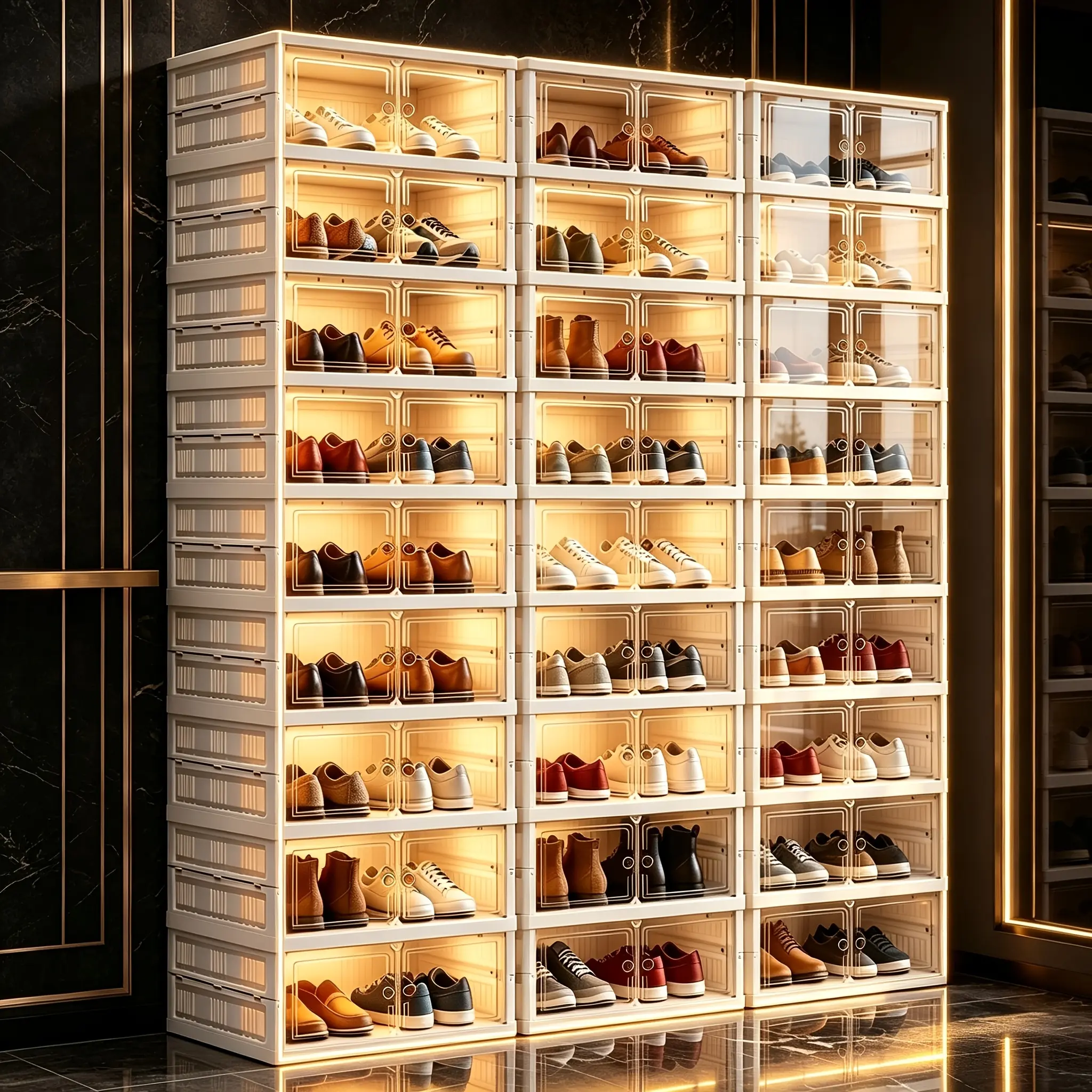 Double-Door Shoe Storage Box, Transparent-Door Shoe Rack Organizer, Large-Capacity Foldable Plastic Shoe Box, Ideal for Sneakers and Athletic Shoes—a Space-Saving Storage Solution for Entryways and Living Room Entrances