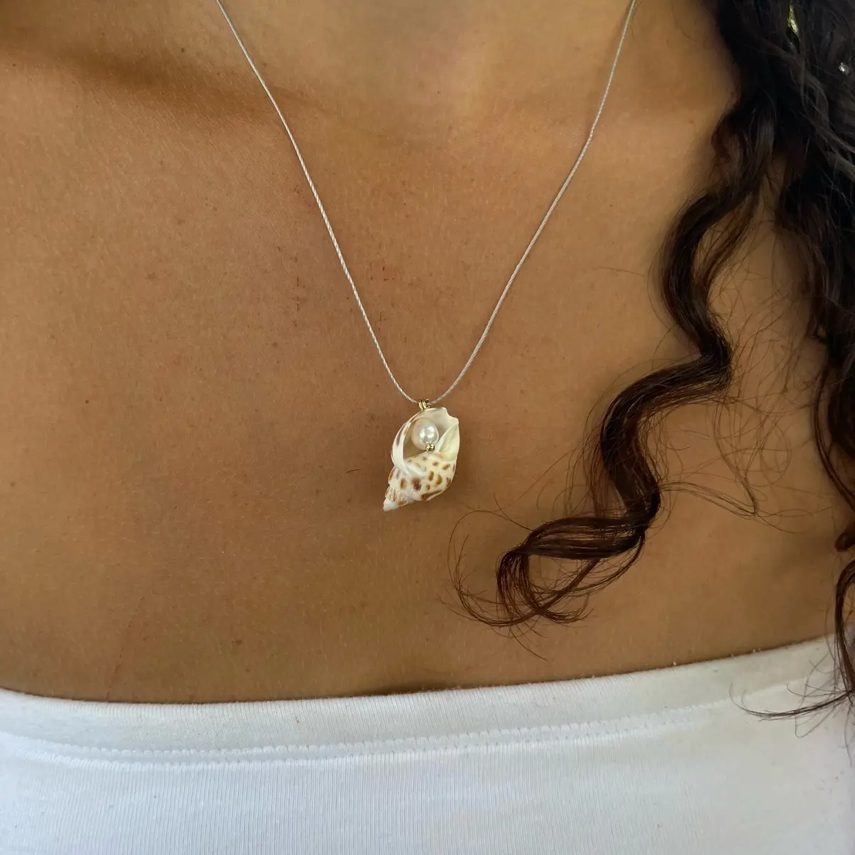 Sea La Vie, Shell Necklace, Pearl Necklace, Summer Necklace, Beachy Jewelry, Fresh Water Pearl,