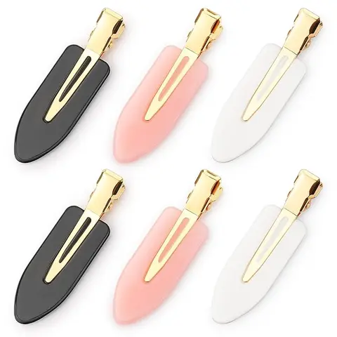 Women's 6-Pcs Creaseless Flat Alloy Decor Hair Clips with Golden Handles - Fashion Hairpins, Casual Beach Hair Accessories, Wet/Dry Safe, No-Bend Salon & Hairstyling Use