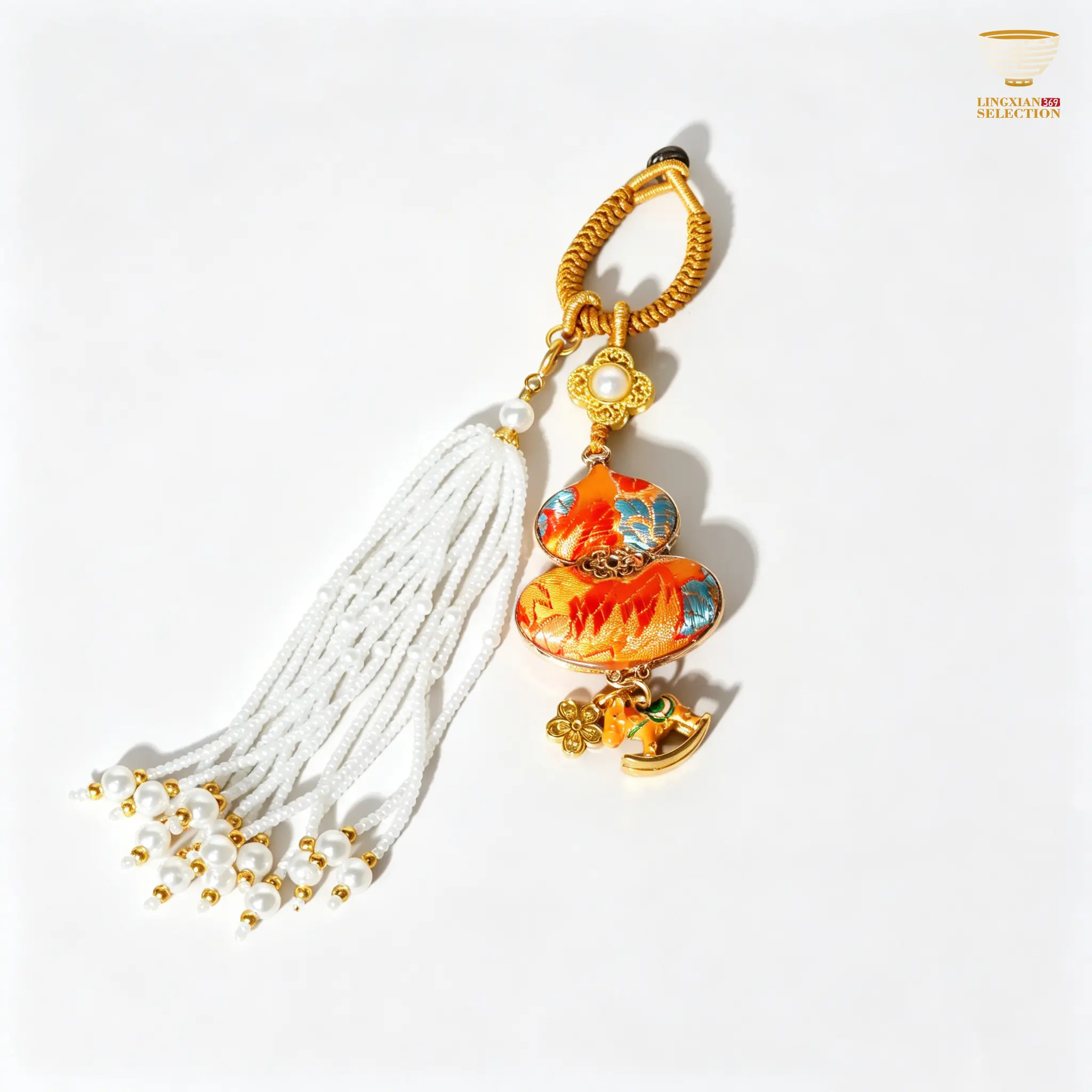 Auspicious Embroidered Gourd Charm C015 - Rare Stone Craft Collectible Cultural Item, Bag Accessories Charms, Fine Stitch Detail Decorative Accessory with Eastern Elegance to Carry Good Fortune