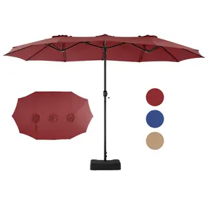 15ft Large Patio Umbrella with Base Included, Rectangle Table Umbrella Outdoor Patio, Outside Umbrellas for Deck, Market, Backyard