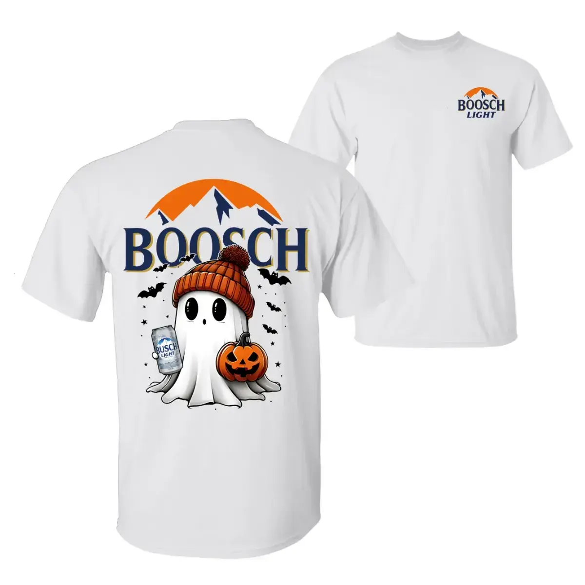 Boosch Light Halloween Cute Boo Boo Ghost Pumpkin T-Shirt, Trendy Halloween Spooky Season  Graphic Design Unisex Cotton T-shirt for Men for Women, Menswear Womenswear Top