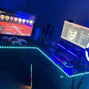Mr IRONSTONE L Shaped Gaming Desk Corner Computer Desk with Carbon Fiber Surface LED Lighting for Efficient Gaming Setup