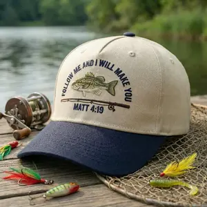 Christian Fishing Hat, Fishers of Men Two Tone Hat, Matthew 4:19 Bible Verse Embroidered Cap, Father’s Day Gift for Him