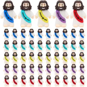 30/60 Pcs Little Jesus Figures - High-Quality Mini Jesus Figurines in Bulk, Jesus Loves You Figures, Colorful Easter Jesus Love You Mini Rubber Toys for Sunday School Baptism Gifts