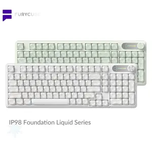 FURYCUBE IP98 Wired | Wireless Keyboard Gradient PBT Keycaps Side-Engraved Backlit Letters Smart Knob Gasket Structure Waterproof RGB Lighting Durable Double-Shot Keycaps Anti-Oil Matte Texture Membrane Keyboard Office Silent