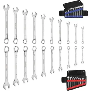 20-piece Combination Wrench Set, Metric 6-18mm & SAE 1/4"- 3/4", Cr-V Steel, 12-point Wrenches Set with 2-in-1 Rolling Pouch