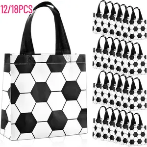 12/18 Football Gift Bags with Handles, Sports Theme Treat Pouches, Non-Woven Snack Bags, Boy's Birthday Party, Baby Shower Decorations