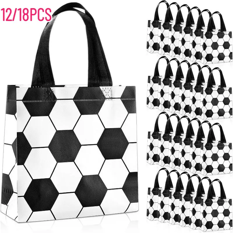 12/24Pcs Soccer Quirky Gift Bags With Handles Bulk Sport Theme Treat Candy Bags Soccer Team Present Non Woven Goodie Snack Party Favors Bag for Sport Boys Birthday Party Favor Baby Shower Decorations Supplies