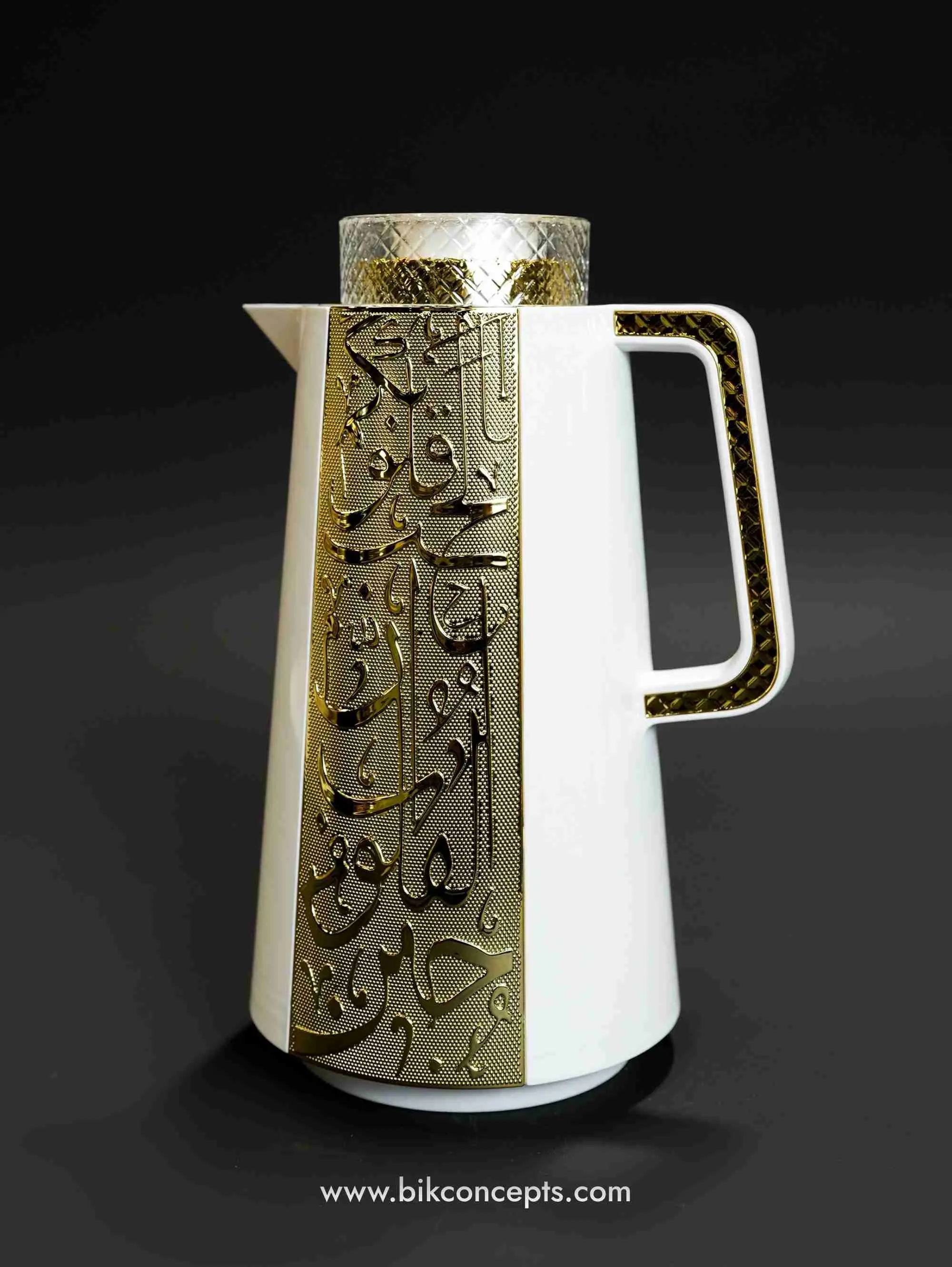 White & Gold Arabic Dallah – 1L Insulated Thermal Coffee Flask