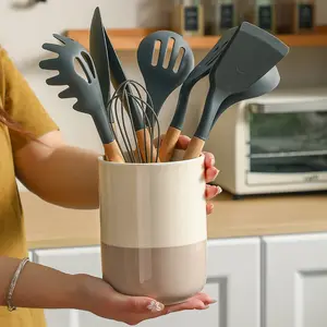 Ceramic Kitchen Utensil Holder, Multifunctional Countertop Storage Bucket for Spatula, Spoon, Knife and Fork, Household Chopstick Cage
