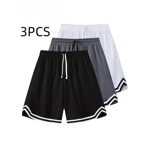 Men's 3PCS Polyester Mesh Sports Shorts Set - Quick-Dry, Breathable, Elastic for Running, Fitness