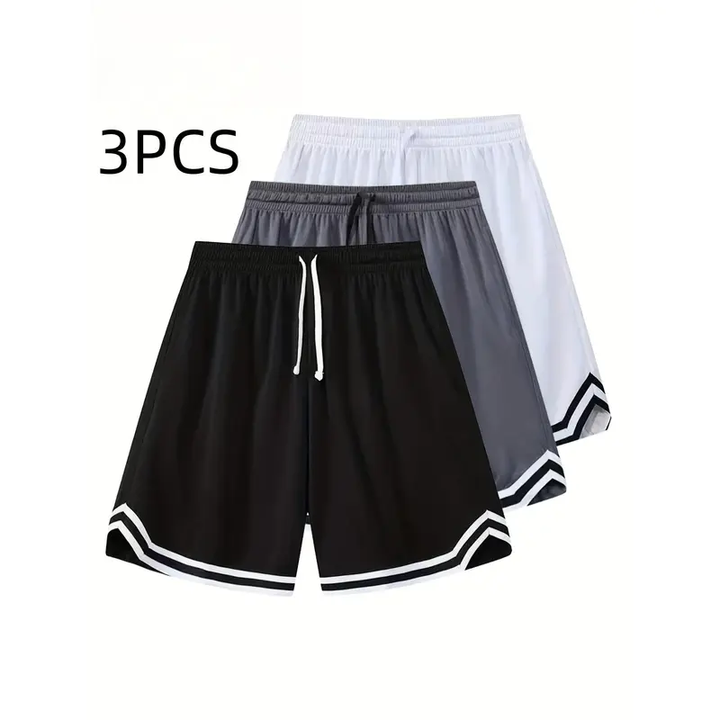 Men's 3PCS Polyester Mesh Sports Shorts Set - Quick-Dry, Breathable, Elastic for Running, Fitness