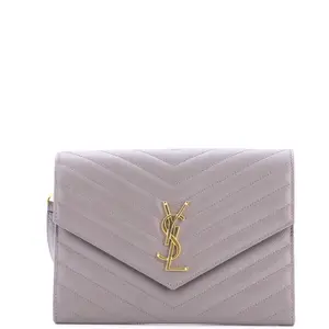 Pre-owned Yves Saint Laurent Leather Clutches & Wristlets Saint Laurent Classic Monogram Envelope Wristlet Clutch Matelasse Chevron by Rebag