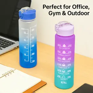Hydration Tracker Water Bottle | 1000ml Large Capacity | Motivational Gradient Water Bottle for Daily Use Drink Drinkware Leakproof Plastic Portable Drinkware Plastic Leakproof