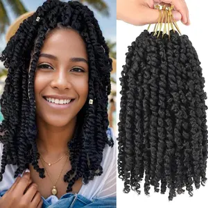 Passion Twist Crochet Hair 10 Inch 6 Packs Pre-Twisted, Pre-Looped, Wavy, Curly, Short Bohemian Crochet Braids Hair for Black Women, Kids & Girls (10 Inch,1B)
