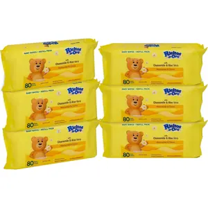 Ricitos de Oro Baby Wipes Chamomile & Aloe Vera Refillable 6-Pack of 80 Wipes Each Hypoallergenic Alcohol-Free Moisturizing Clean Gentle on Baby's Skin