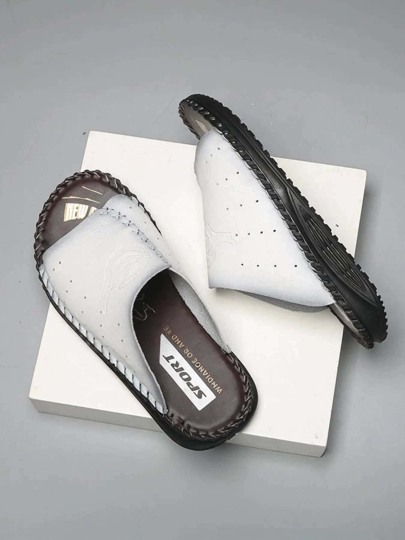 Men's Genuine Leather Big Size Sandals, Stylish Casual Sandals, Vintage, Handmade Leather Slippers, Suitable for Home and Outdoors, Footwear, Summer