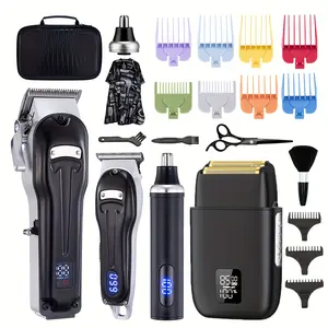 New Hair Clippers and Shaver Grooming 4-Piece Set Cordless Hair Clippers for Men Zero Gapped T-Blade Trimmer Nose Hair Trimmer Rechargeable Electric Foil Shaver Professional Hair Clippers Kit with Box, Gifts for Men