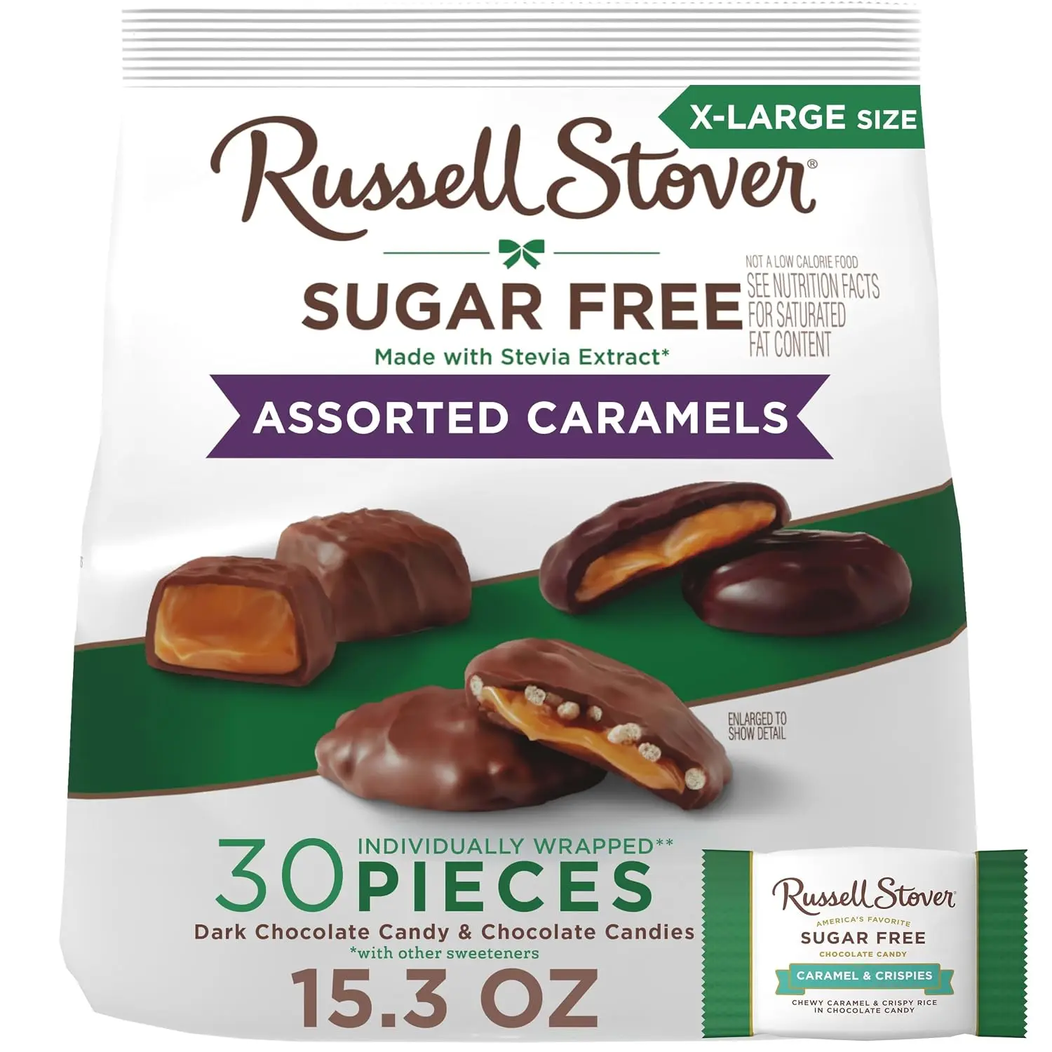 Sugar Free Assorted Caramel Chocolate Candy, 15.3 oz. bag | Zero sugar candy with Stevia extract, Individually wrapped assorted flavors, Great for dessert or snacking