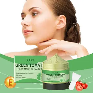 ouhoe Green Tomato Clay Mask Cleanser with Facial Mask Brush, Firming, Cleaning & Replenishing Water for Facial Skin, Smearing Mud Film Skincare Cleansing Comfort