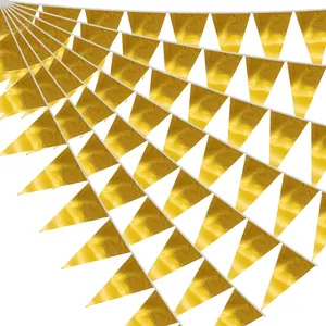40M/130FT  Triangle Pennant Banner Flag Metallic Fabric Bunting Garland for Christmas Graduation Wedding Engagement Anniversary Bachelorette Birthday Bridal Shower Valentines Hen Party Supplies