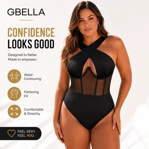 GBELLA Women's Bodysuit, Sexy Crossover Neckline Mesh Slim Fit Comfortable and Stretchy, Underwear Womenswear Top Clothes, Perfect for Vacation Holiday Gifts Beach and Summer Must-Have Outfits Sleeveless Minimalist Basic Check