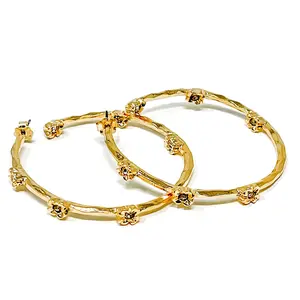 POWERBEADS BY JEN Crystal Blossom Brushed Gold Hoops, Brushed Finish Costume Jewelry Earrings for Women