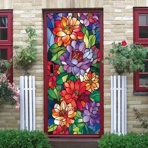 2pcs Stained Glass Style Flower Wall Stickers Made of High Transparent Environmental PVC Self Adhesive Removable Waterproof Easy to Clean Multiple Sizes Available for Living Room Bedroom Home Decor Art