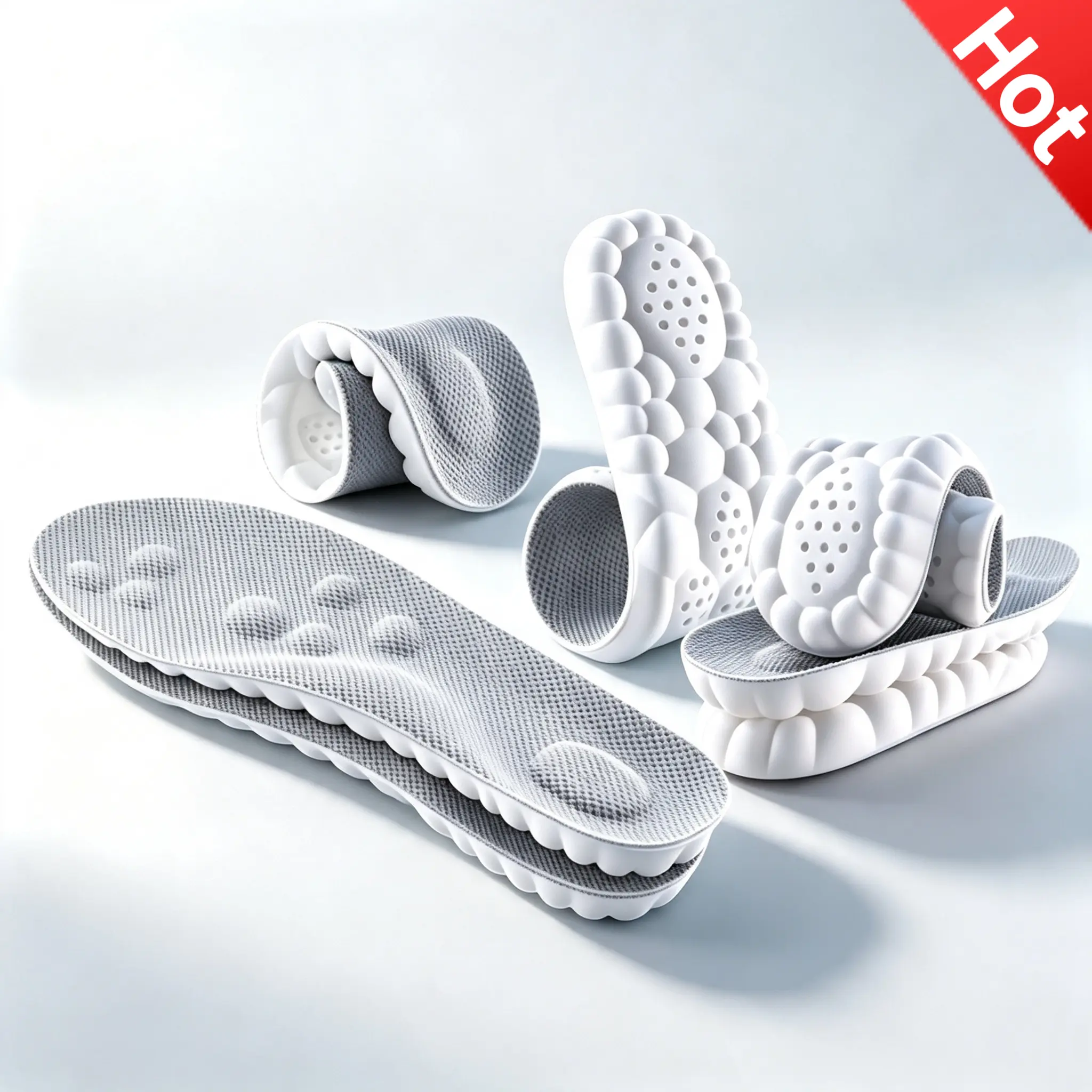 4D Cloud Cushion Memory Foam Insoles, Arch Support Shock Absorbing Breathable Trimmable Shoe Pads for Men Women, Long Time Standing Inserts for Casual Sneakers Work Boots
