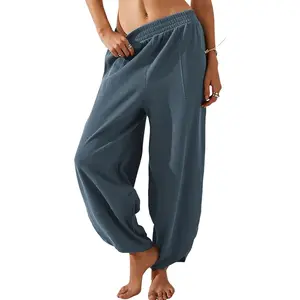 Women's Fashion Lady Comfy Loose Fit Elasticized Fabric Palazzo Pants - Basic Baggy Wide-Leg, Elastic-Waisted with Pockets, Plain, All-Seasons Everyday Wear