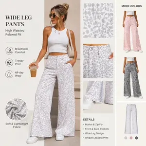Leopard Print Wide Leg Jeans for Women - Relaxed Fit Casual Long Denim Trousers new year