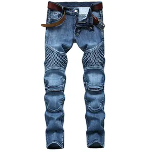 MXCVYCC Men's Stretch Jeans Skinny Blue Ripped Jeans for Men Comfort Flex Slim Fit Jeans Designer Fashion Pants with Pockets Distressed Style Straight Menswear - Denim