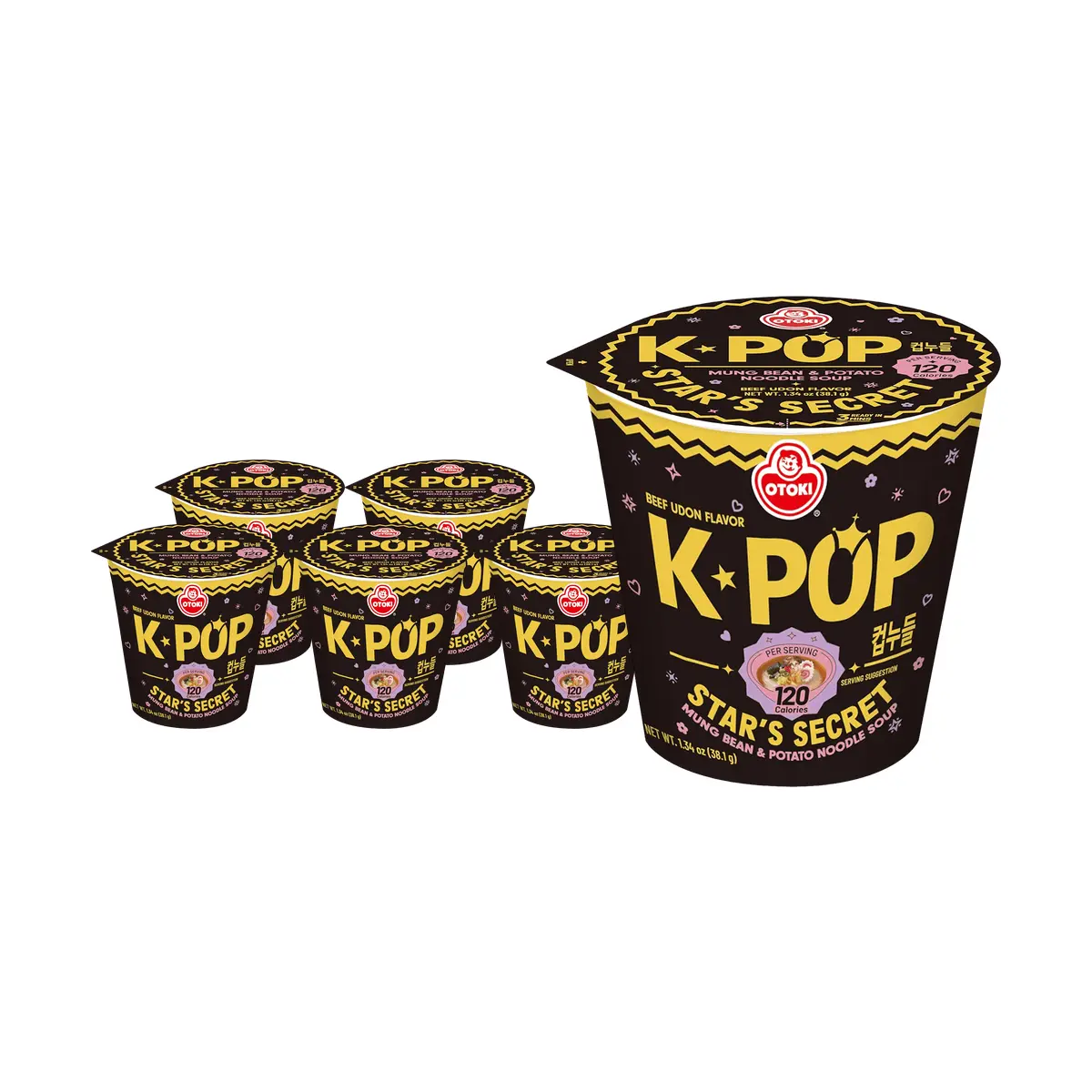 Ottogi Korean Beef Udon Noodles - Low Calorie K-Pop Star Secret Instant Ramen, Original Flavor, 6 Pack (37.8g Each)