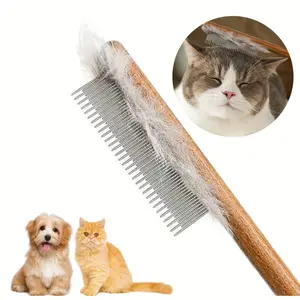 1pc Softwood Pet Grooming Brush, Gentle Slicker Bristles, Durable Wooden Handle, Professional Hair Remover for Cats & Dogs, Fluffy Coat Care Tool, Grooming Tools