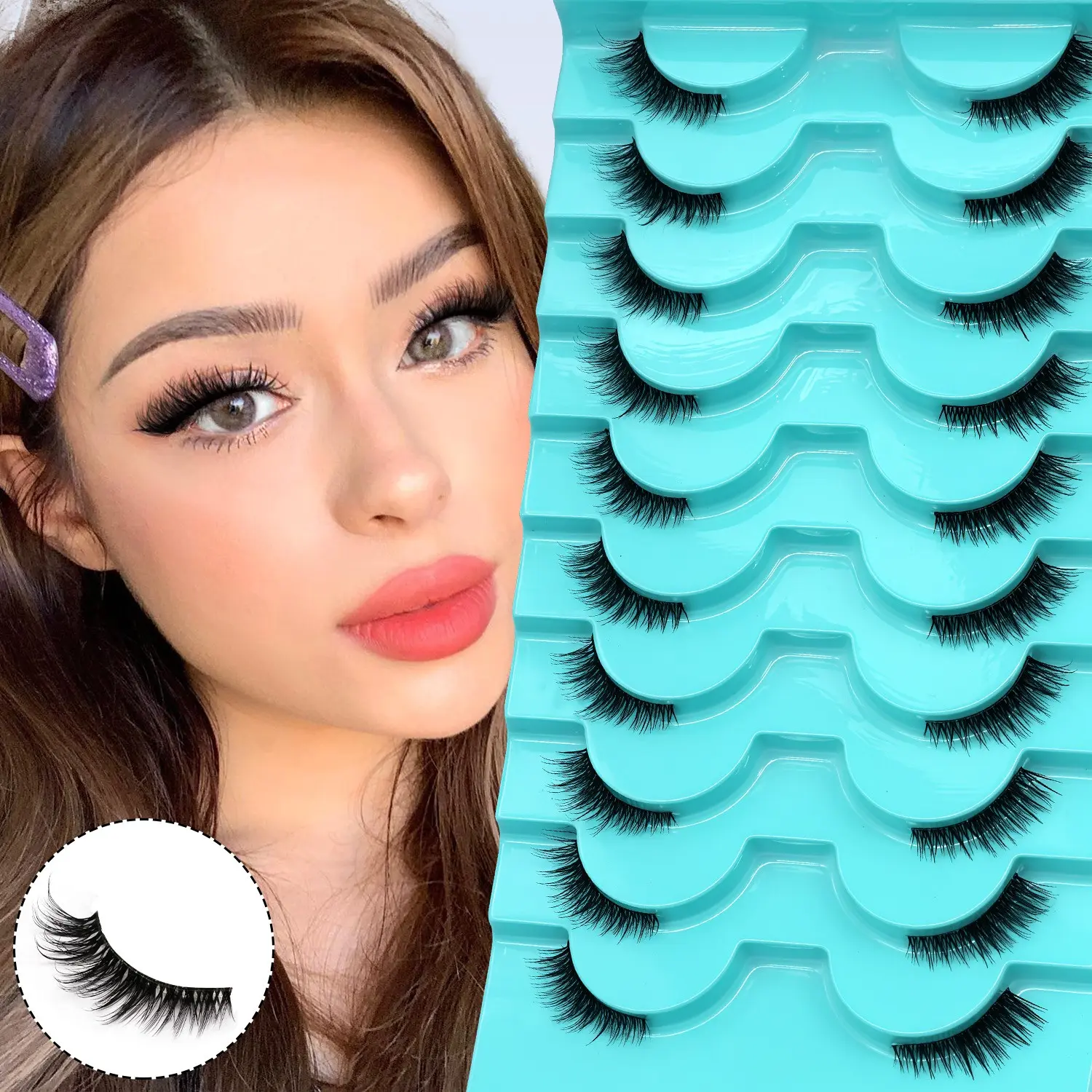GROINNEYA 10 Pairs Fluffy Soft Half Eyelashes, Cat Eye Lashes, Fake Lashes, Natural Look Faux Mink, Lightweight 4D Thin Spiky Wispy Lashes With Clear Band, Perfect For Daily & Date Use
